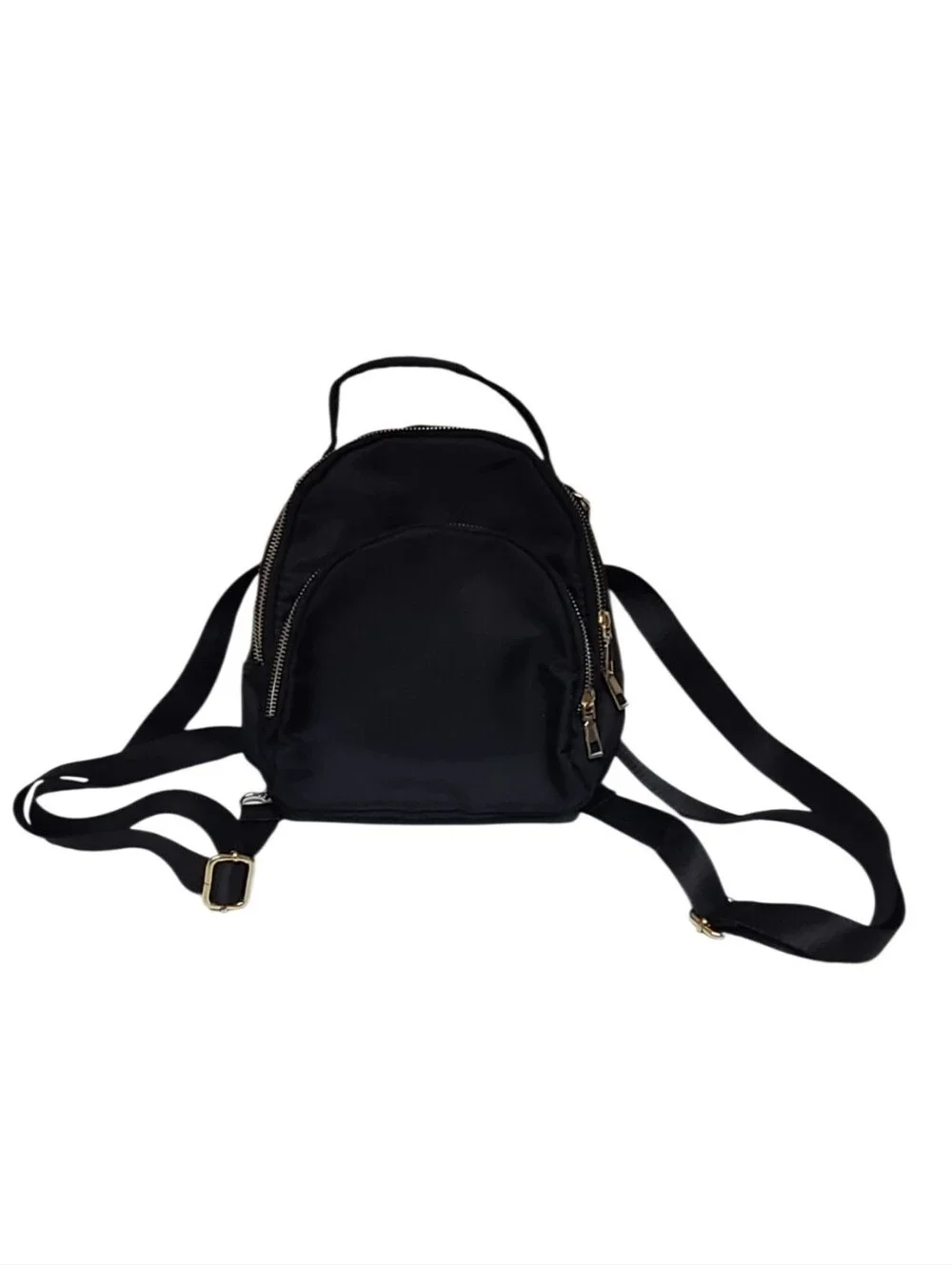 Black Nylon Mini Backpack Convertible Purse Crossbody Shoulder Bag Gold Hardware